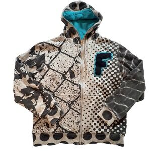 Freshjive Zip Up‎ Hoodie Mens Large Gray Graphic Thermal Lined Fleece Sweatshirt